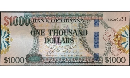 Гайана 1000 долларов (2011-2019) (GUYANA 1000 dollars (2011-2019)) P 38c : UNC
