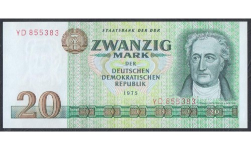 Германия, ГДР  20 марок 1975 год, YD Серия Замещения (Germany DDR 20 mark 1975, Replyciment) P 29r: UNC