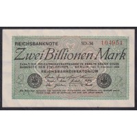 Германия 2 триллиона 1923 год (Germany 2 Billionen rentenmark 1923) P 135: XF