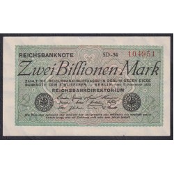 Германия 2 триллиона 1923 год (Germany 2 Billionen rentenmark 1923) P 135: XF