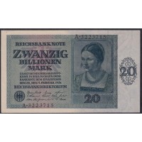 Германия 20 триллионов 1924 год, РАРИТЕТ (Germany 20 Billionen rentenmark 1924) P 138: UNC