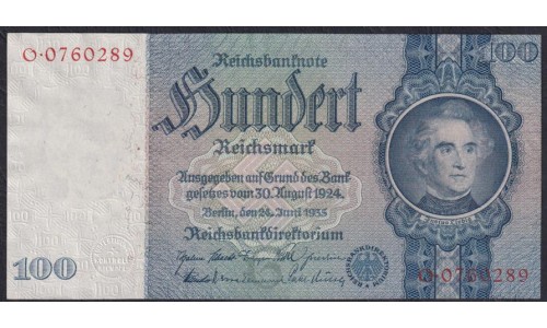 Германия 100 рейхсмарок 1935 год, O.0760289 (Germany 100 Reichsmark 1935) P 183a: UNC