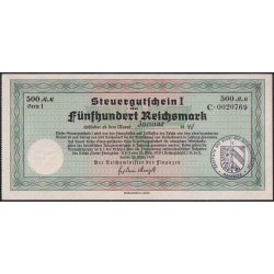 Германия налоговый ваучер 500 рейхсмарок 1939 год, погашение январь 1940 год, С. 0020769 (Steuergutschein 500 Reichsmark 1939, Januar 1940) R-718b: UNC