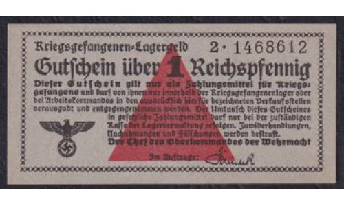 Германия, лагерные деньги 1 Рейхcпфеннинг 1939/45 год ( 1 Reichspfennig Lagergeld 1939/45, RAR) Ro 515: UNC