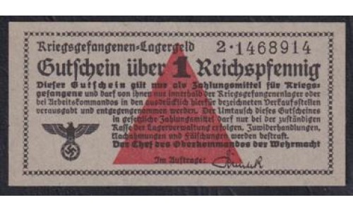 Германия, лагерные деньги 1 Рейхcпфеннинг 1939/45 год ( 1 Reichspfennig Lagergeld 1939/45, RAR) Ro 515: UNC