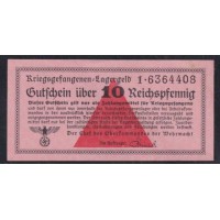 Германия, лагерные деньги 10 Рейхcпфеннингов 1939/45 год, 1.6364410 и 1.6364408 ( 10 Reichspfennig Lagergeld 1939/45, RAR) Ro 516: UNC-