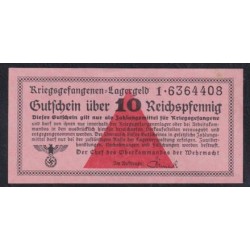 Германия, лагерные деньги 10 Рейхcпфеннингов 1939/45 год, 1.6364410 и 1.6364408 ( 10 Reichspfennig Lagergeld 1939/45, RAR) Ro 516: UNC-