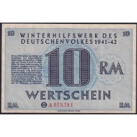 Германия, зимняя помощь 10 рейхсмарок 1941-42 год, A 075.781, 6 выпуск (Germany Kriegswinterhilfswerk 10 reichsmark 1941-42 year) : XF/aUNC