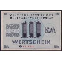 Германия, зимняя помощь 10 рейхсмарок 1941-42 год, A 416.476, 6 выпуск (Germany Kriegswinterhilfswerk 10 reichsmark 1941-42 year) : aUNC