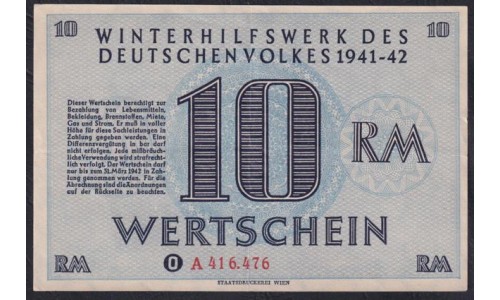 Германия, зимняя помощь 10 рейхсмарок 1941-42 год, A 416.476, 6 выпуск (Germany Kriegswinterhilfswerk 10 reichsmark 1941-42 year) : aUNC