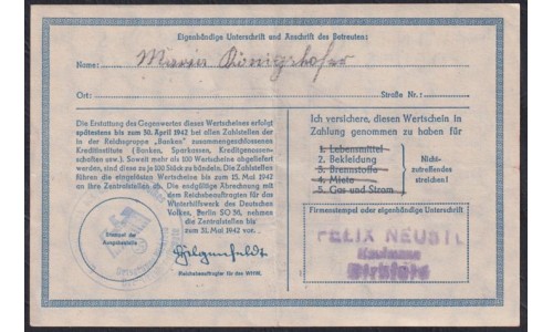 Германия, зимняя помощь 10 рейхсмарок 1941-42 год, A 416.476, 6 выпуск (Germany Kriegswinterhilfswerk 10 reichsmark 1941-42 year) : aUNC