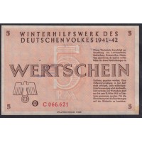 Германия, зимняя помощь 5 рейхсмарок 1941-42 год, C 066.621, 6 выпуск (Germany Kriegswinterhilfswerk 5 reichsmark 1941-42 year) : aUNC