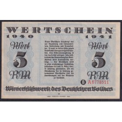 Германия, зимняя помощь 5 рейхсмарок 1940-41 год, A 6778444 и A 6778511, 4 выпуск (Germany Kriegswinterhilfswerk 5 reichsmark 1940-41 year) : aUNC/UNC