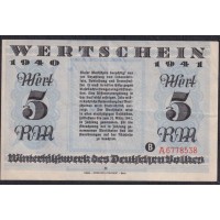 Германия, зимняя помощь 5 рейхсмарок 1940-41 год, A 6778538, 4 выпуск (Germany Kriegswinterhilfswerk 5 reichsmark 1940-41 year) : XF/aUNC