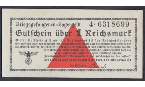 Германия, лагерные деньги 1 Рейхcмарка 1939/45 год (1 Reichsmark Lagergeld 1939/45, RAR) Ro 518: UNC