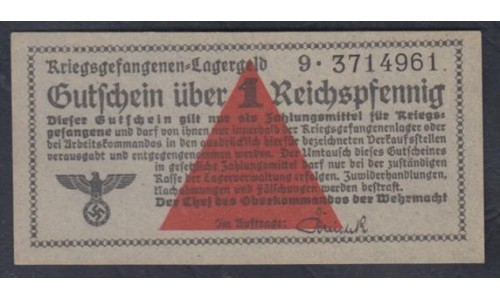 Германия, лагерные деньги 1 Рейхcпфеннинг 1939/45 год ( 1 Reichspfennig Lagergeld 1939/45, RAR) Ro 515: UNC