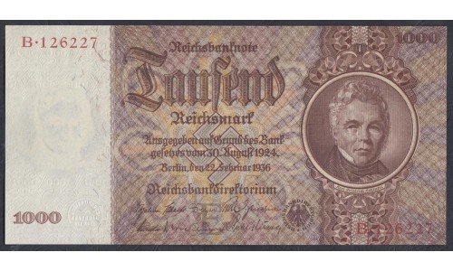 Германия 1000 марок 1936 год, B 126227 (Germany 1000 Reichsmark 1936 year) P 184: UNC