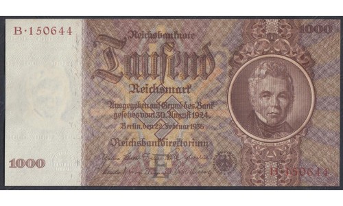 Германия 1000 марок 1936 год, B 150644 (Germany 1000 Reichsmark 1936 year) P 184: UNC