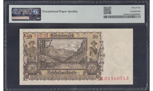 Германия 20 рейхсмарок 1939 год (Germany 20 reichsmark 1939 year) P 185: UNC PMG 64 EPQ