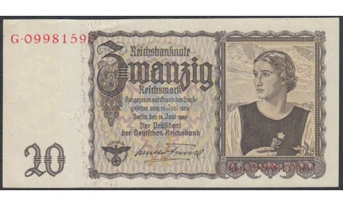 Германия 20 рейхсмарок 1939 год (Germany 20 reichsmark 1939 year) P 185: aUNC