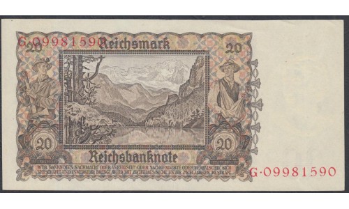 Германия 20 рейхсмарок 1939 год (Germany 20 reichsmark 1939 year) P 185: aUNC