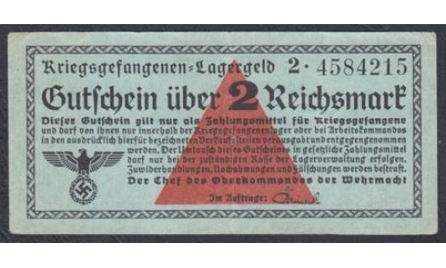 Германия, лагерные деньги 2 Рейхcмарки 1939/45 год ( 2 Reichsmark Lagergeld 1939/45 year, RAR) Ro 519: XF