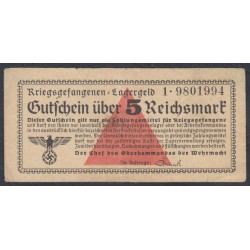 Германия, лагерные деньги 5 Рейхcмарок 1939/45 год (5 Reichsmark Lagergeld 1939/45 year, RAR) Ro 520b: VF
