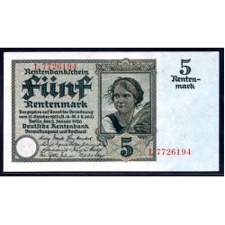 Германия 5 рентмарок 1926 год, вариант 4 (Germany 5 rentenmark 1926 year) P 169: UNC