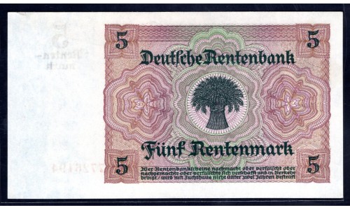Германия 5 рентмарок 1926 год, вариант 4 (Germany 5 rentenmark 1926 year) P 169: UNC