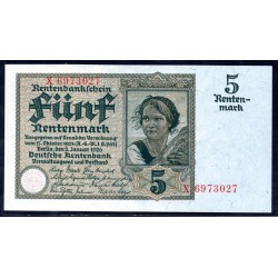 Германия 5 рентмарок 1926 год, вариант 5 (Germany 5 rentenmark 1926 year) P 169: UNC