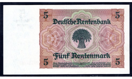 Германия 5 рентмарок 1926 год, вариант 5 (Germany 5 rentenmark 1926 year) P 169: UNC