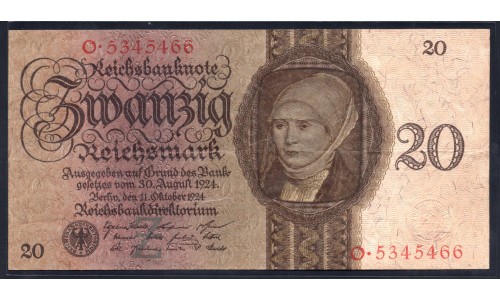 Германия 20 рейхсмарок 1924 год (Germany 20 Reichsmark 1924 year) P 176: XF