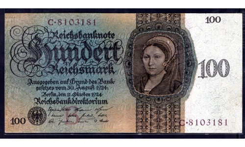 Германия 100 рейхсмарок 1924 год (Germany 100 Reichsmark 1924 year) P 178: aUNC