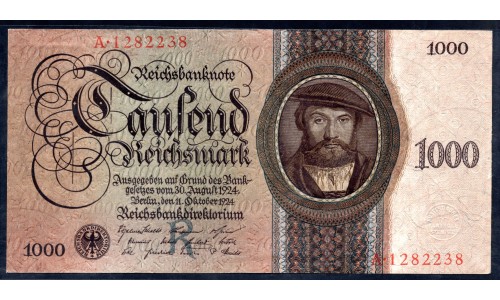 Германия 1000 рейхсмарок 1924 год (Germany 1000 Reichsmark 1924 year) P 179: UNC-/UNC