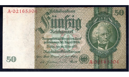 Германия 50 рейхсмарок 1933 год (Germany 50 Reichsmark 1933 year) P 182b: XF/aUNC