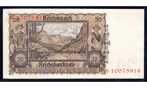 Германия 20 рейхсмарок 1939 год (Germany 20 reichsmark 1939 year) P 185: UNC