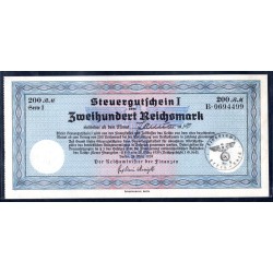 Германия налоговый ваучер 200 рейхсмарок 1940 год, со штемпелем (Steuergutschein 200 Reichsmark 1940 year) R-717h: UNC-