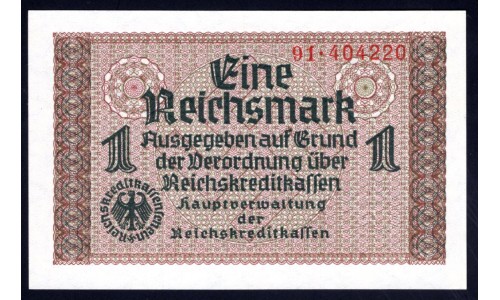 Германия, оккупация Европы 1 рейсхмарка 1939/45 год (Reichskreditkassenschein 1 Reichsmark 1939/45 year) P-R136: UNC