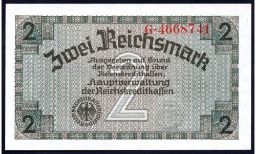 Германия, оккупация Европы 2 рейсхмарки 1939/45 год (Reichskreditkassenschein 2 Reichsmark 1939/45 year) P-R137a: UNC