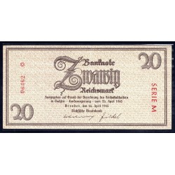 Германия 20 марок 1945 год, последние государственные деньги Третьего Рейха, редкость (Germany 20 Mark 1945 year, RAR)  Ro 184: UNC