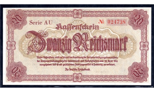 Германия 20 рейхсмарок 1945 год (Germany 20 reichsmark 1945 year) P 187: UNC