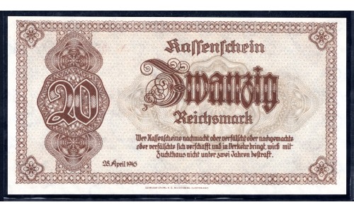Германия 20 рейхсмарок 1945 год (Germany 20 reichsmark 1945 year) P 187: UNC