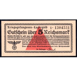 Германия, лагерные деньги 5 Рейхcмарок 1939/45 год (5 Reichsmark Lagergeld 1939/45 year, RAR) Ro 520b: UNC