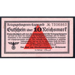 Германия, лагерные деньги 10 Рейхcмарок 1939/45 год (10 Reichsmark Lagergeld 1939/45 year, RAR) Ro 521: aUNC