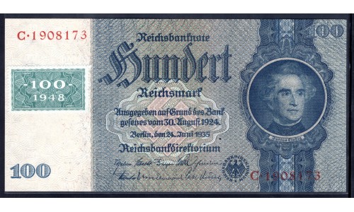 Германия 100 марок 1948 год, зона Советских войск (Germany 100 Mark 1948 year, Soviet Occupation) P 7b: UNC