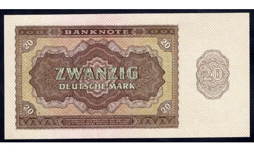 Германия 20 марок 1948 год  (Germany DDR 20 Deutsche mark 1948 year) P 13b: UNC