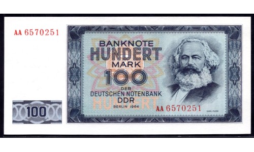 Германия, ГДР  100 марок 1964 год, стартовая серия АА (Germany DDR 100 mark 1964 year, starting letter AA) P 26: UNC