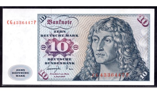  ФРГ 10 марок 1977 год (Germany, GFR 10 Mark 1977 year) P 31b: UNC