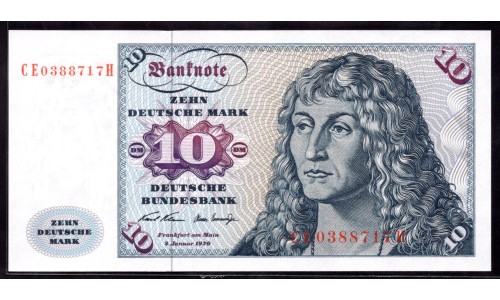  ФРГ 10 марок 1970 год (Germany, GFR 10 Mark 1970 year) P 31а: UNC