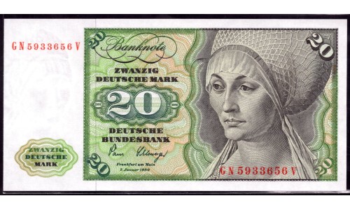  ФРГ 20 марок 1980 год (Germany, GFR 20 Mark 1980 year) P 32d: UNC